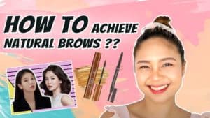 Graphic tutorial on achieving natural brows with makeup products and techniques.